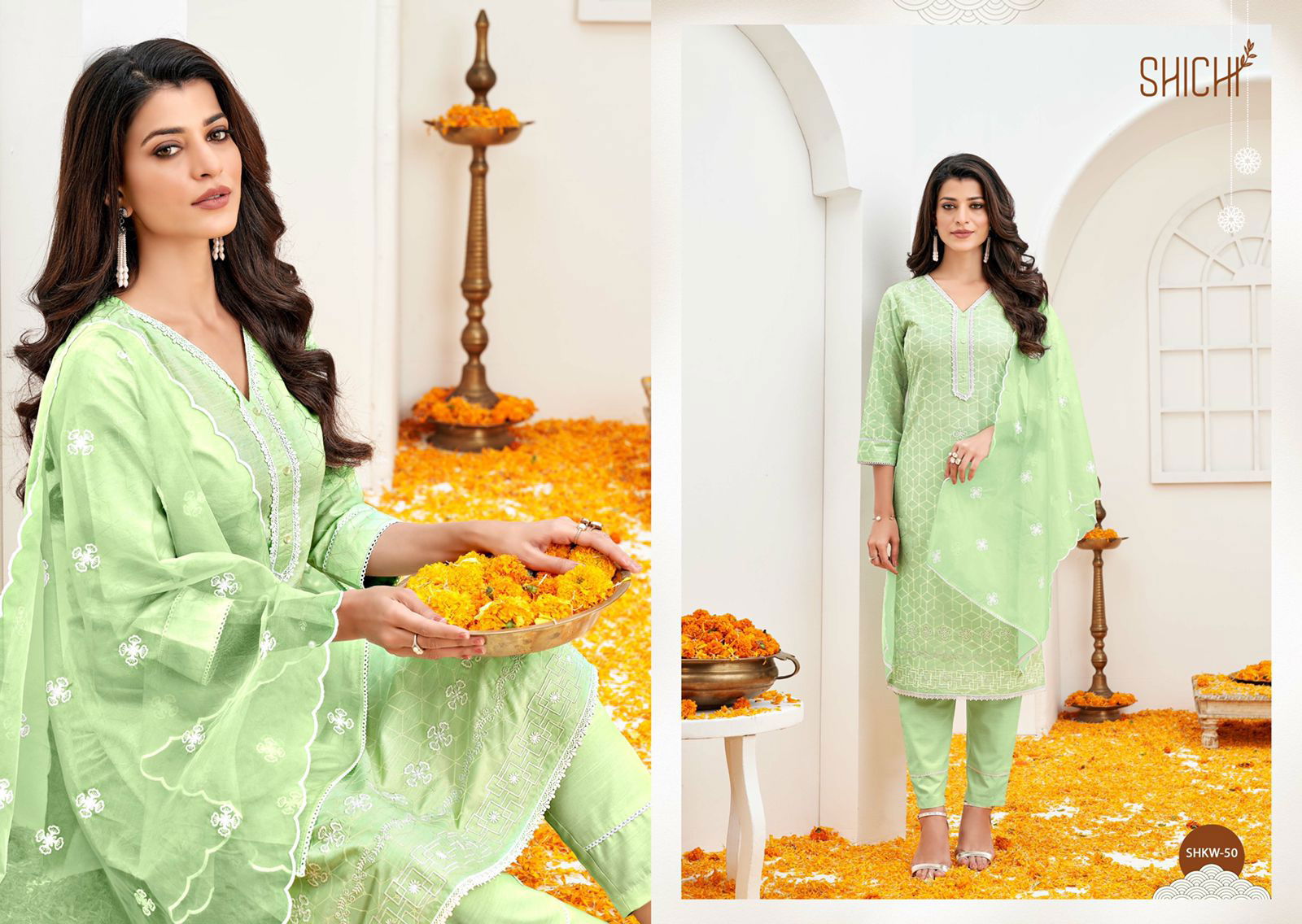 Shichi Khwab Collection Exclusive Festive Wear Cotton Kurti With Pant And Dupatta Collection